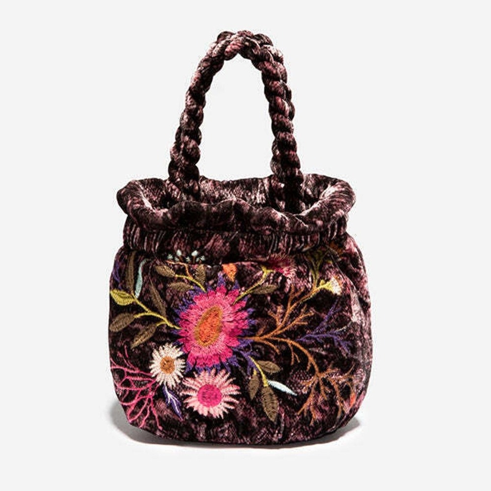 Johnny Was ulla pouch Floral Embroidered Velvet Silk Tote Bag evening eclectic